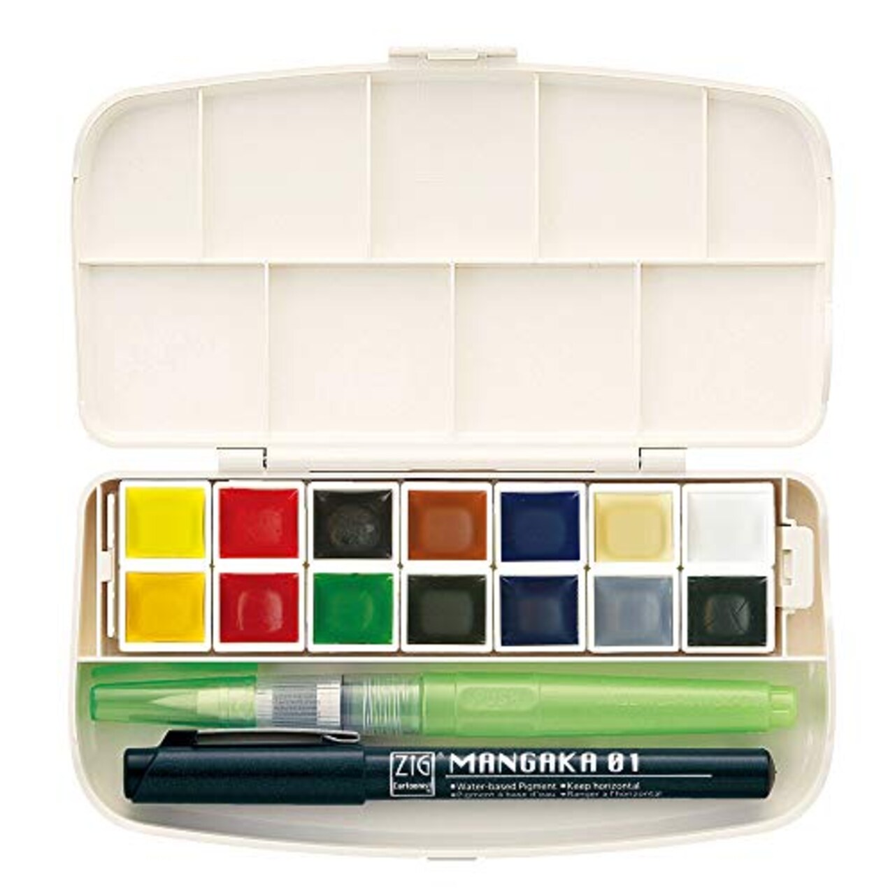 Kuretake GANSAI TAMBI, Portable 14 Colors Set, Watercolor Paint